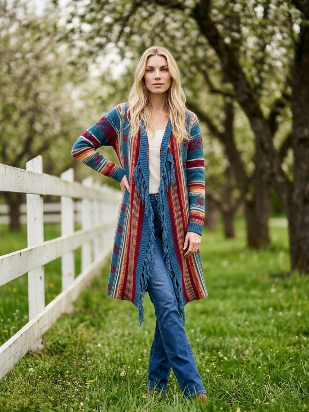 Telluride Clothing Co Open Fringe Cardigan Sweater in Multi-Color Stripe  Size M